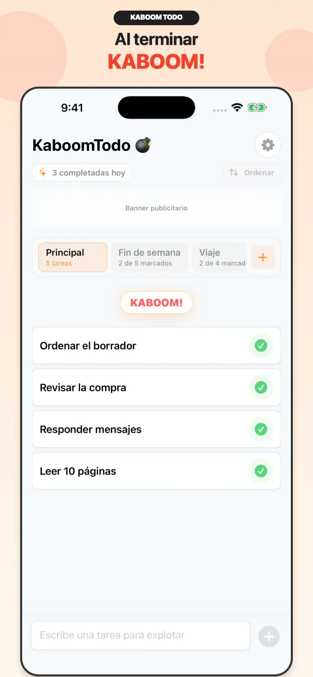Explosión al completar en KaboomTodo
