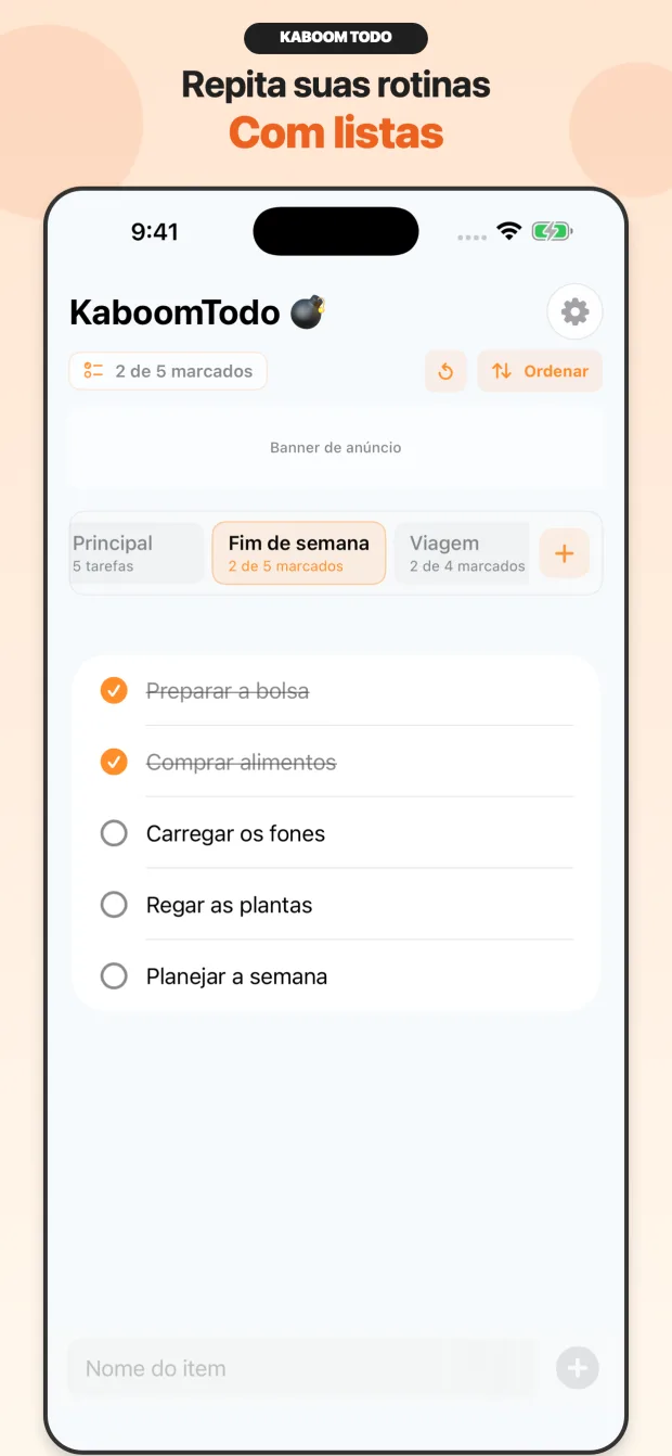 Checklist reutilizável KaboomTodo