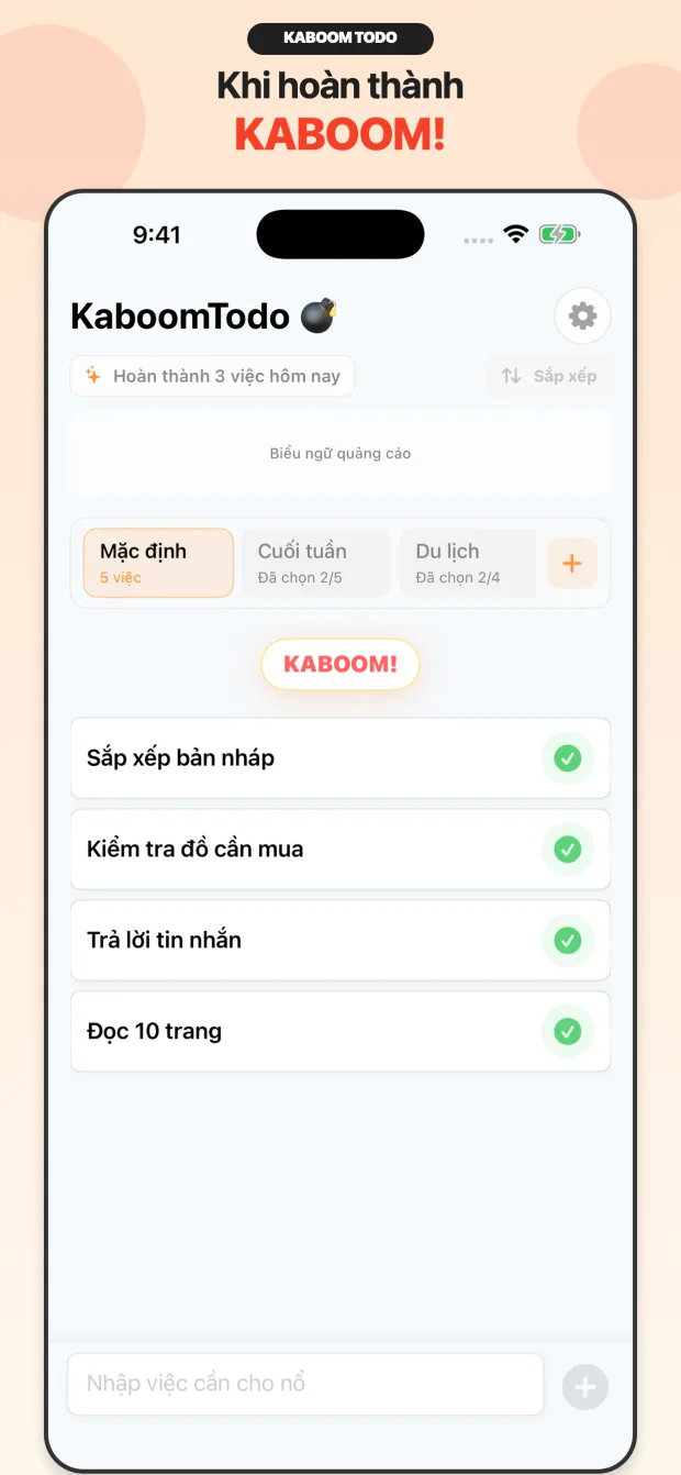 Hiệu ứng hoàn thành KaboomTodo