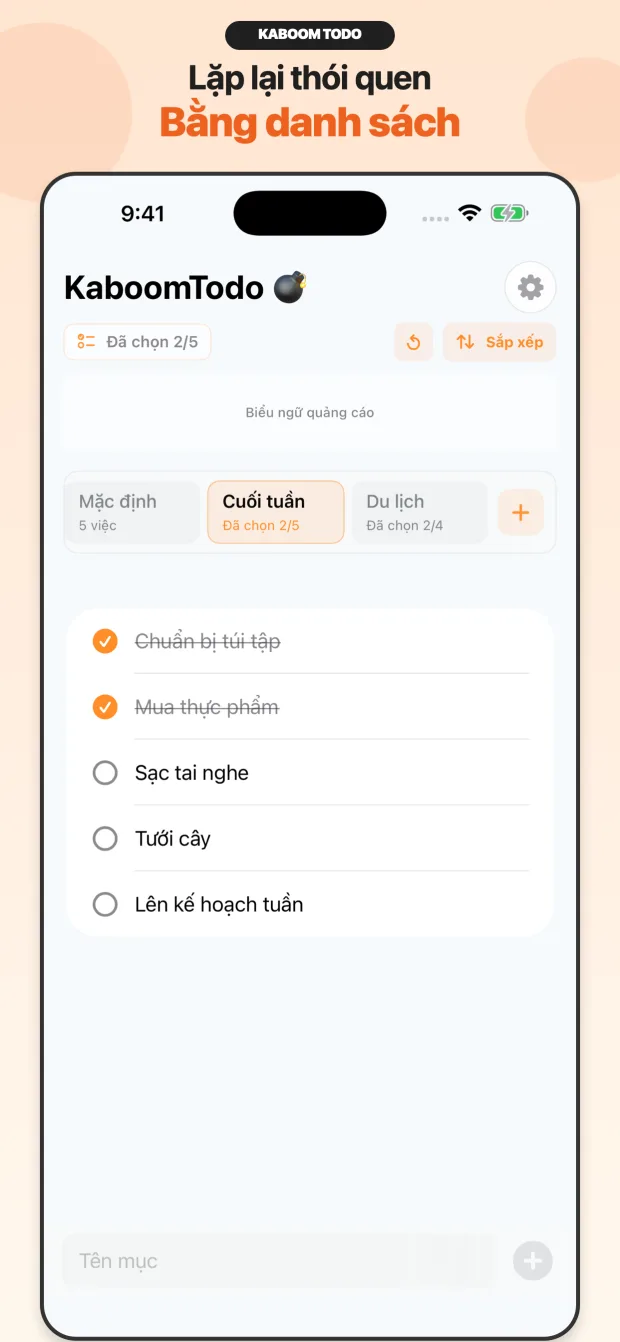 Checklist dùng lại KaboomTodo