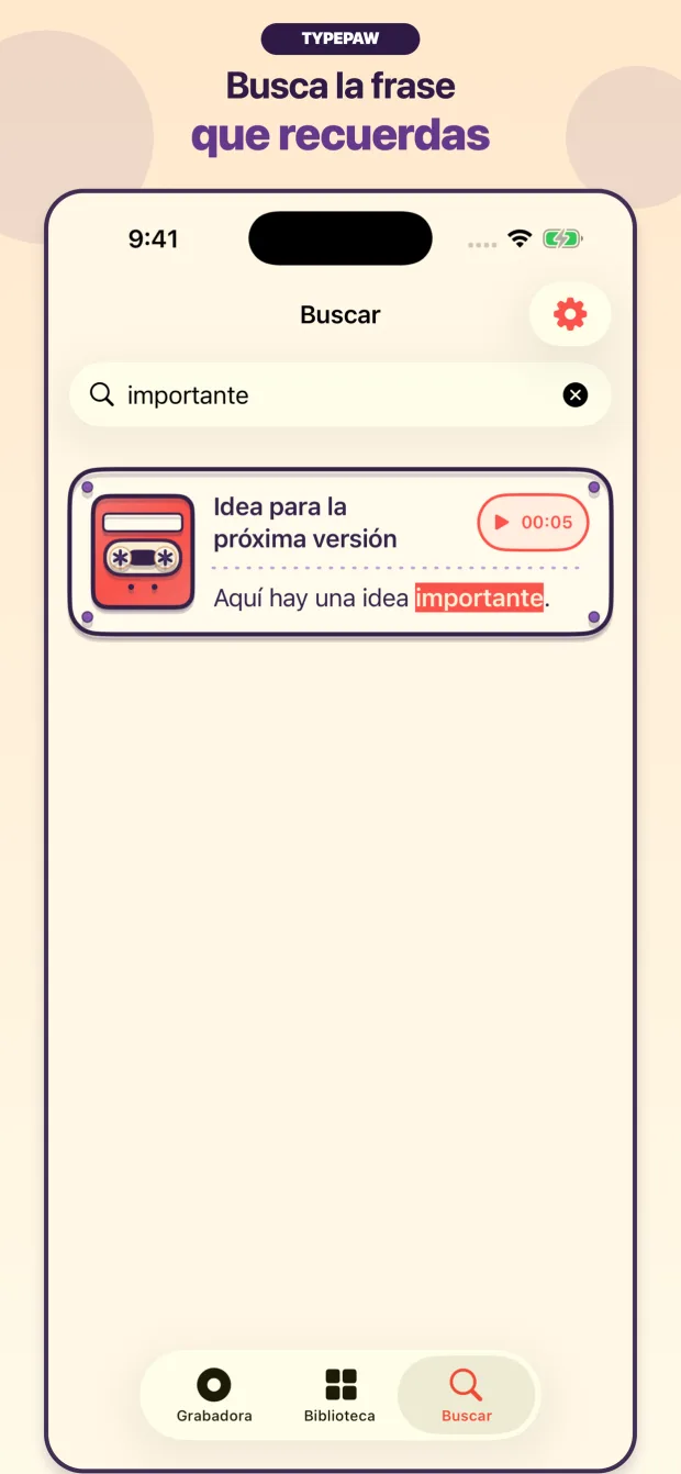 Búsqueda de transcripción TypePaw