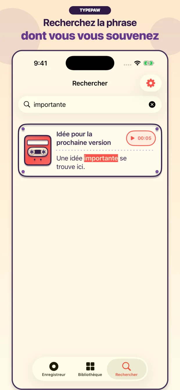 Recherche de transcription TypePaw